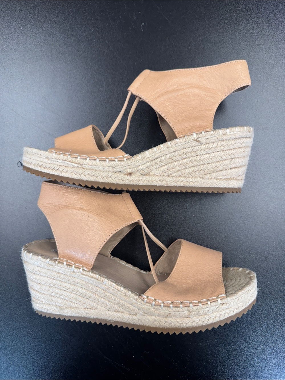 Eileen Fisher Tan Leather Espadrille Wedge Sandals - Picture 2 of 7